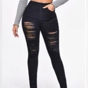 High rise distressed jeans